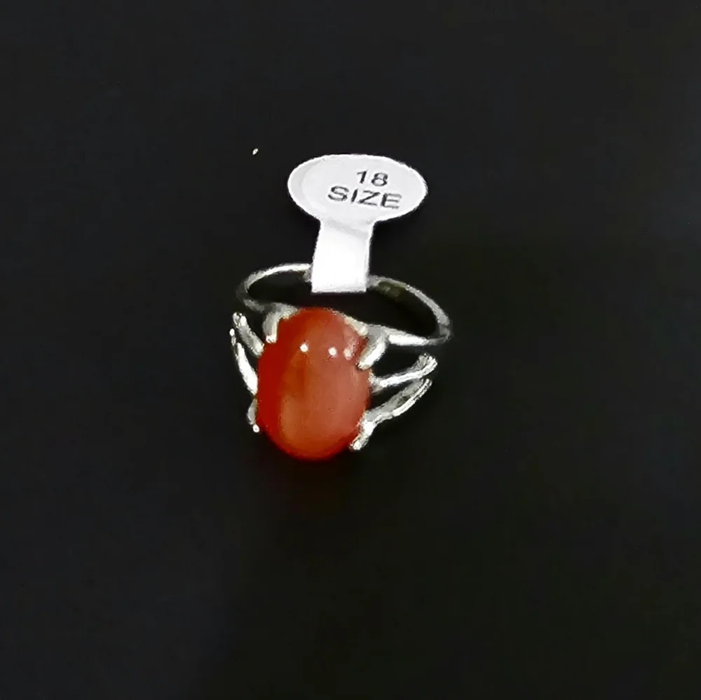 Women’s Silver Ring with Orange Oval Stone